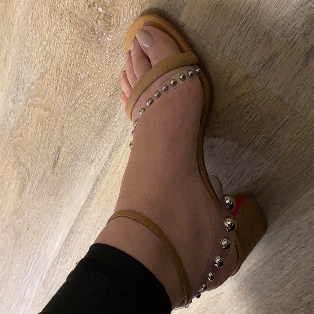 Christian Louboutin Nude Corinne 55mm Embellished Leather Studded Sandals